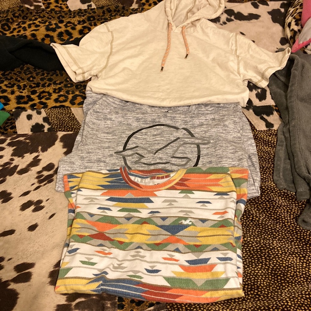 Three shirts! 2 Hollister shirts small and medium and one red camel